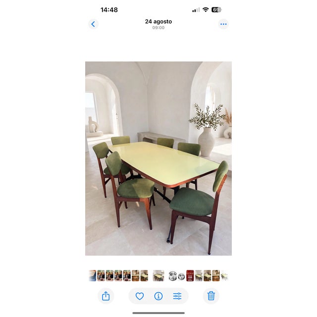 Black Vintage Table with Yellow Opaline Top and Chairs, 1960s, Set of 7 For Sale - Image 8 of 9