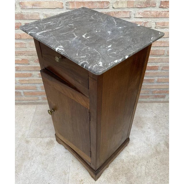 Brown 20th Century Biedermeier Nightstand with Marble Top & One-Drawer & Door, 1900s For Sale - Image 8 of 13