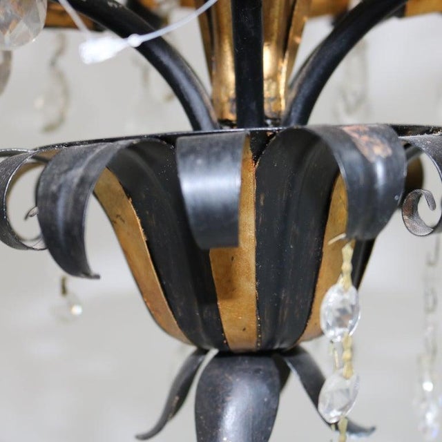 Metal Vintage Ebonized & Gold Gilt Six-Light Foliate Form Crystal Chandelier C1940 For Sale - Image 7 of 7