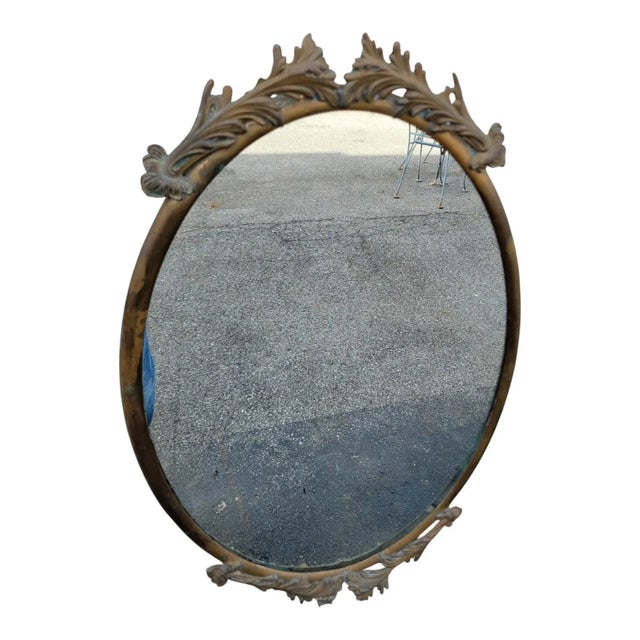 Italian Solid Brass Oval Wall Mirror Vintage Decorative Hanging Mirror For Sale - Image 4 of 14