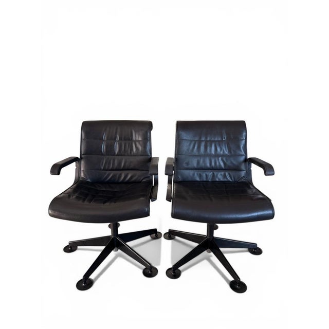 Vintage Sapper Office Chairs in Black Leather on Glides by Richard Sapper for Knoll, 1979, Set of 2 For Sale - Image 12 of 14