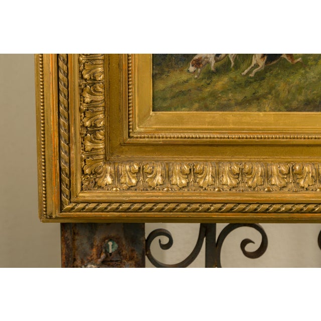 English 1880s Oil on Board Painting Depicting a Hunting Scene, in Antique Frame For Sale - Image 9 of 12
