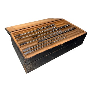 Vintage Tool Set Features Classic Auger Bits Irwing Carpenter Mid-Century For Sale