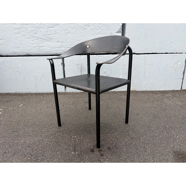 Attributed Artelano Black Leather Arm Side Chair, Italy 1980s For Sale - Image 10 of 14