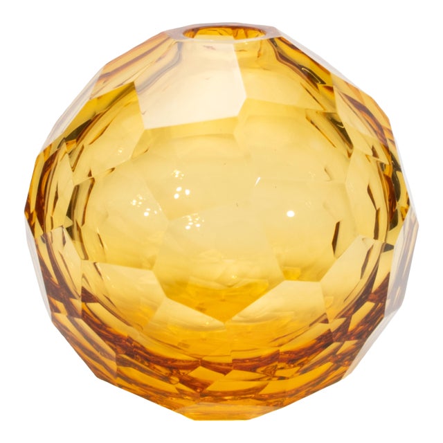 Hand-Blown Murano Globe Vase in Amber For Sale