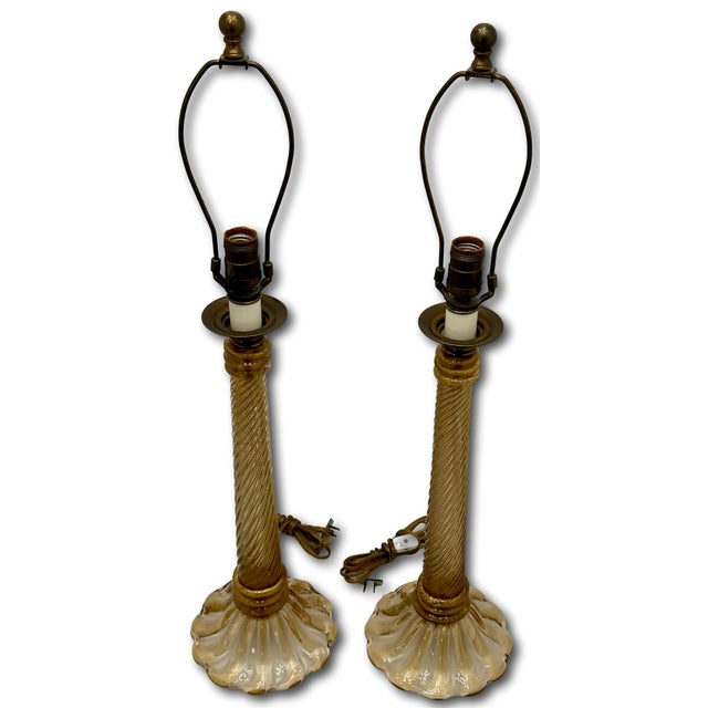 Mid 20th Century Mid 20th Century Mid Century Hand Made Italian Murano Goldstone Art Glass Table Lamp Bases - a Pair For Sale - Image 5 of 18