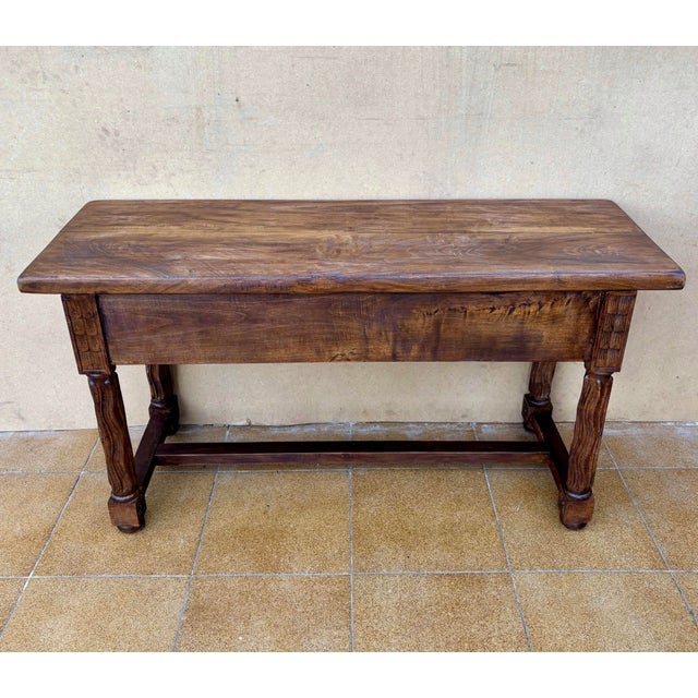 Spanish Walnut Console Table with Carved Drawers, 1920 For Sale - Image 10 of 12