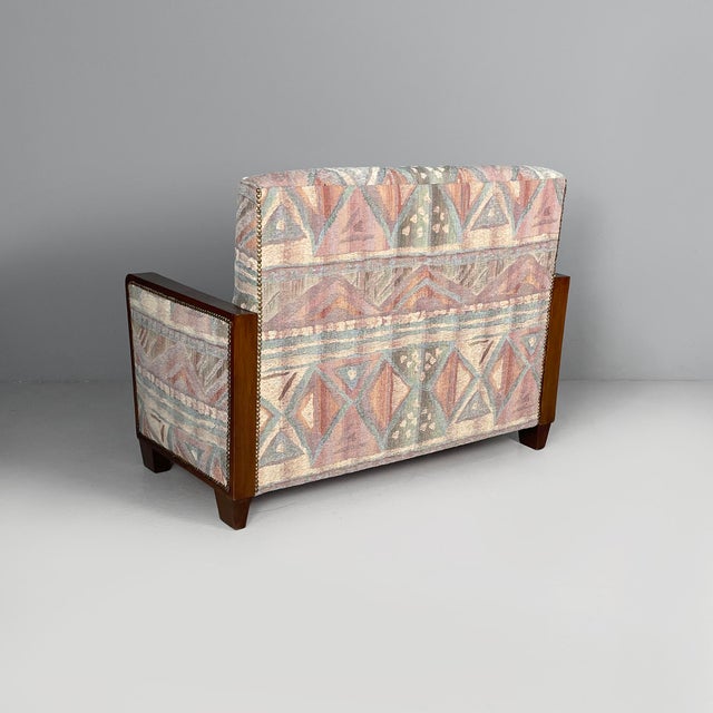 Art Deco Italian Sofa in Fabric with Geometric Pattern and Wood, 1930s For Sale - Image 3 of 16