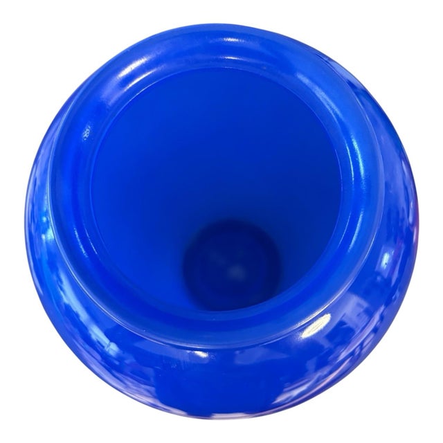 Glass Large Cobalt Blue Art Glass Vase With Flared Rim, 13″ Tall Statement Piece Table Centerpiece For Sale - Image 7 of 8