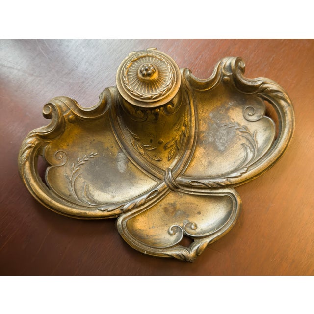 Napoleon III Rococo Inkwell from Gilt Brass, 1800s For Sale - Image 4 of 10