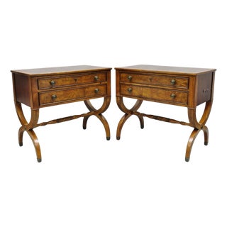 Ethan Allen Townhouse 2 Drawer Night Table Nightstand Curule Regency Style, Pair For Sale