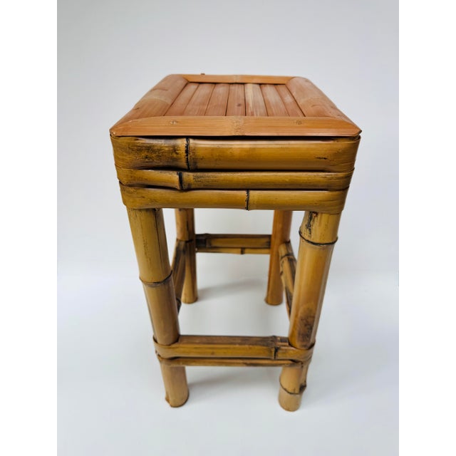 Mid 20th Century Vintage Bamboo Plant Stand Side Table Boho 20" For Sale - Image 5 of 11