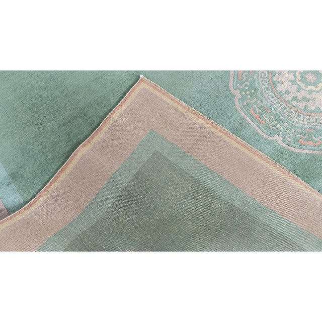 Teal Doris Leslie Blau Vintage Chinese Art Deco Geometric Teal Hand-Knotted Carpet For Sale - Image 8 of 8