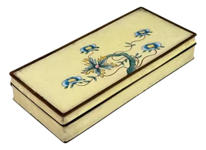 Vintage Chinese Brass & Enamel Floral Divided Cigarette Dresser Storage Box