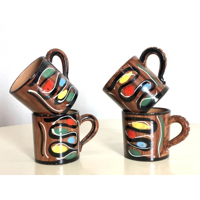 Set of 4 cups in ceramic hand painted 60s Deruta-Made in Italy-perfect condition measures: height 8.5-diameter cm 9 cm