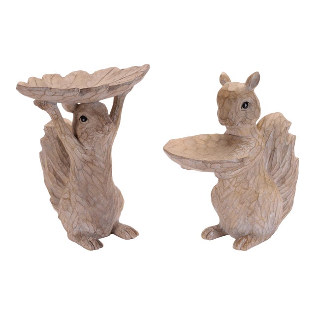 Woodland Squirrel Resin Bird Feeder Set (Set of 2) For Sale