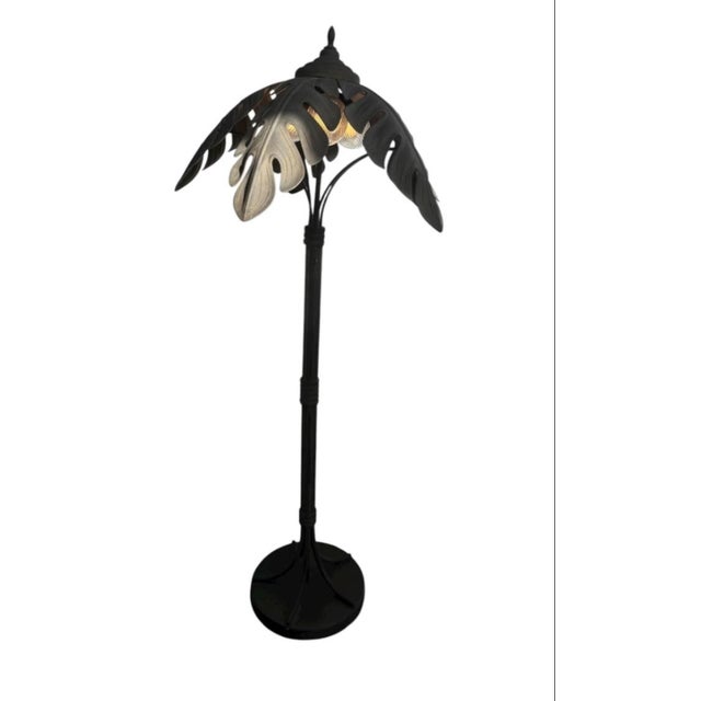 Maison Jansen Palm Tree Floor Lamp With Crystal Coconut Lights. Well Make and Durable in Coastal Environments, Aluminum for Outdoor or Indoor Use. For Sale - Image 4 of 9