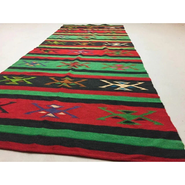 Large Turkish Moroccan Green Wool Shabby Kilim Rug 294x116 cm For Sale - Image 9 of 10