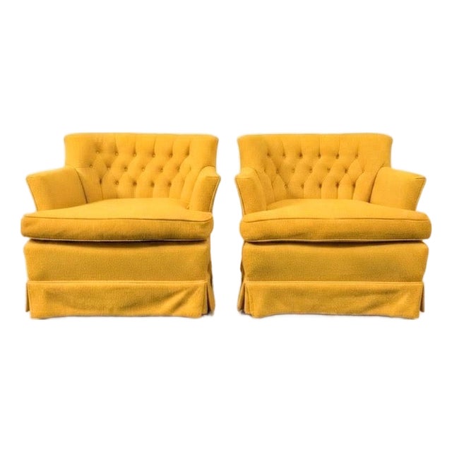 Vintage Yellow Tufted Lounge Chairs For Sale