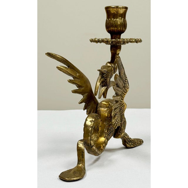 Vintage Brass Griffin Motif Candlestick Holder For Sale - Image 9 of 10
