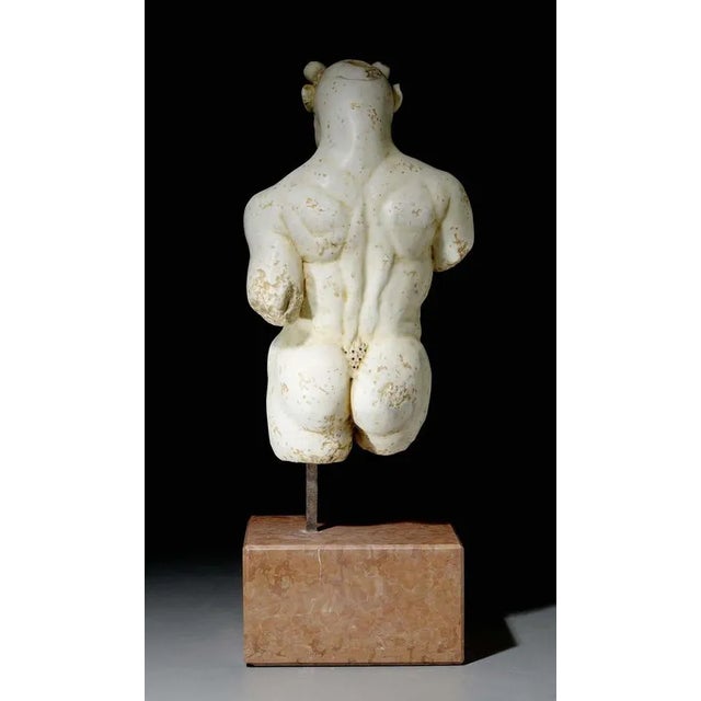 Marble figure of the minotaur, 17th century baroque style, italy. Beige/grey marble. Minotaur on a rectangular "rosso di...