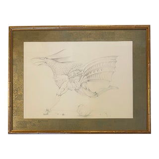 French Surrealist Graphite Drawing Hybrid Creature Dated 1974 Attri. Antoine Duc For Sale