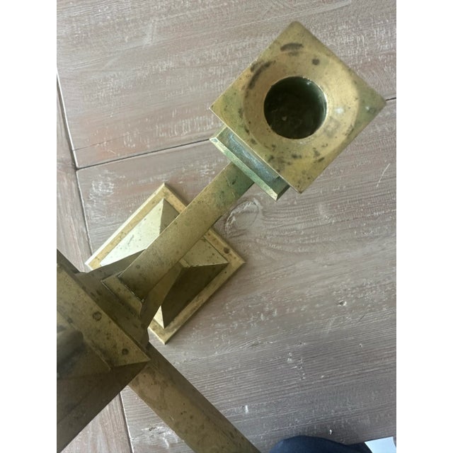 Metal Early 19th Century Modernist Candelabrum in Heavy Brass For Sale - Image 7 of 10