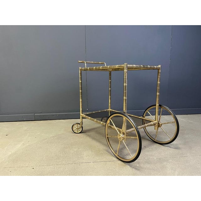 Brass Faux Bamboo Bar Cart with Glass by Orsenigo, Italy, 1970s For Sale - Image 6 of 11
