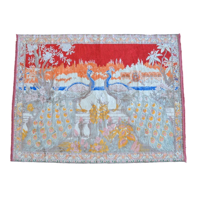 1970s Vintage Peacock Pattern Tapestry 45ʺ X 59ʺ For Sale