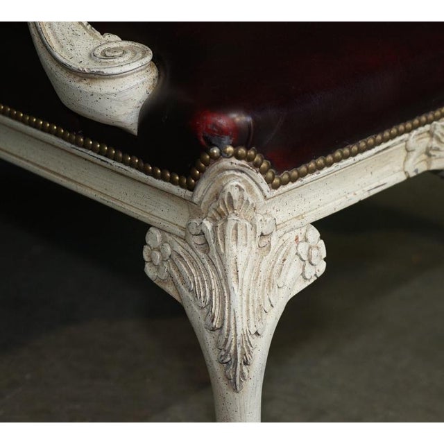 Animal Skin Vintage French Louis XV Style Oxblood Leather Armchair with Painted Frame For Sale - Image 7 of 18