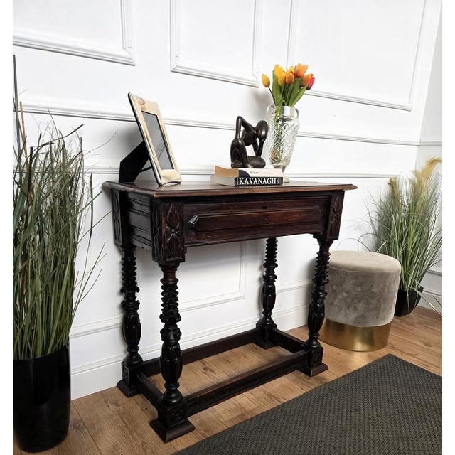Antique Italian Carved Wood Wall Console Side Table, 1890s For Sale - Image 3 of 9