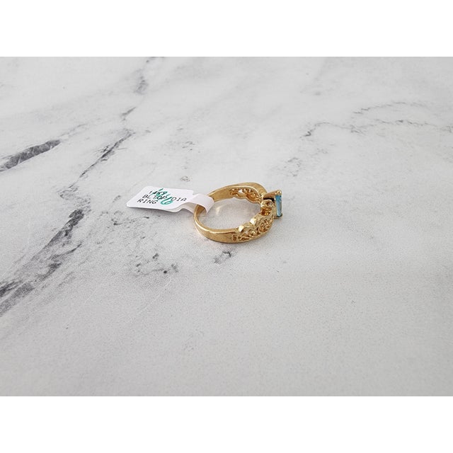 2020s Marquise Blue Topaz Ring with Diamond Accents 14k Yellow Gold, Size 3 For Sale - Image 5 of 6