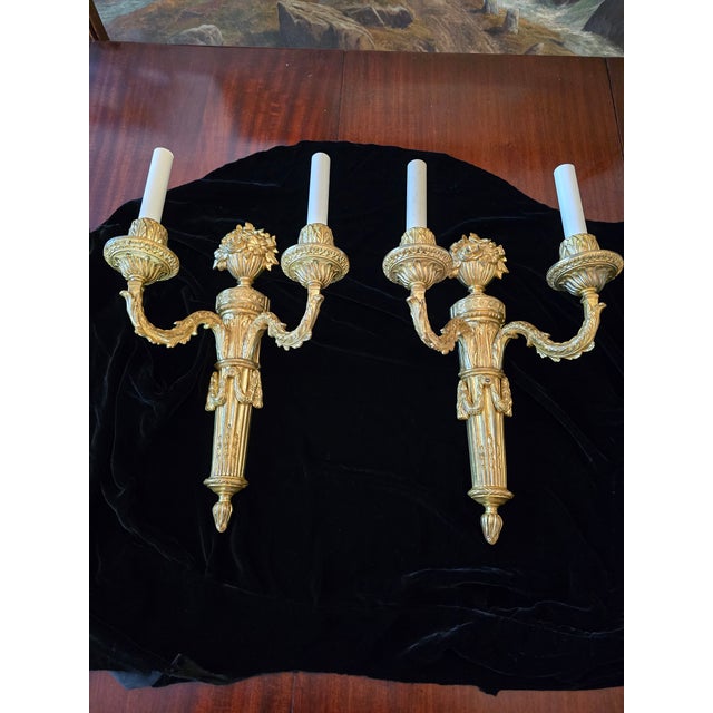 A very fine antique original Louis xv style pair of ormolu sconces ( guaranteed over 150 years old French gilded 24k...