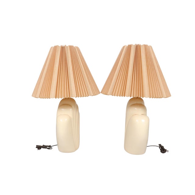 Mid-Century Modern Sculptural Ceramic Table Lamps - A Pair For Sale - Image 3 of 10