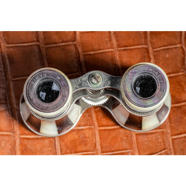 Shell Beautiful Chrome Striped Purple and White Mother of Pearl Antique Victorian Opera Glasses With Leather Case For Sale - Image 7 of 16