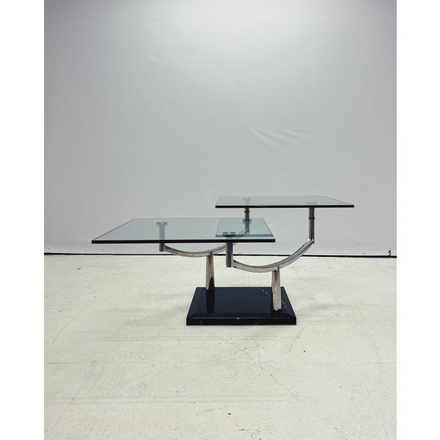 Vintage Danish Glass Coffee Table with Two Levels For Sale - Image 3 of 11