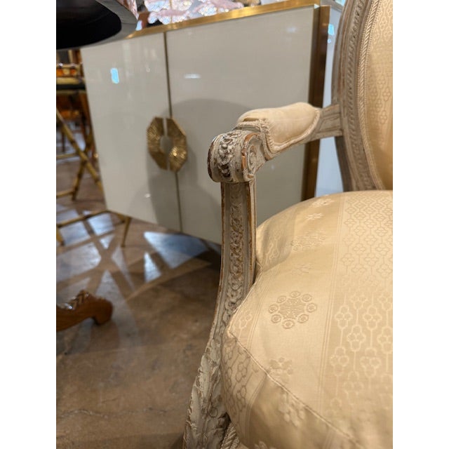 18th Century French Louis XVI Carved and Painted Armchair For Sale - Image 11 of 13