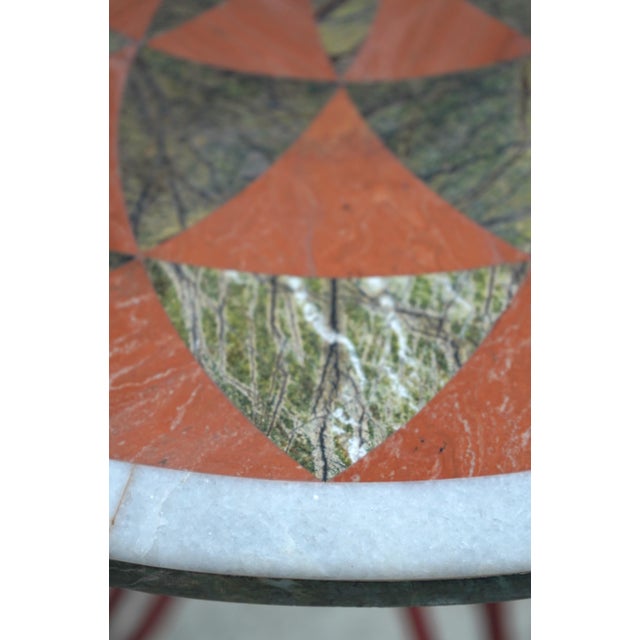 Metal Pietra Dura Inlaid Marble Top Metal Base Round End Table For Sale - Image 7 of 12