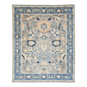 12x15 Modern Floral Oushak Style Wool Area Rug in Muted Slate Blue