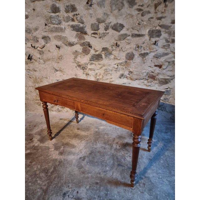French Oak Writing Desk with Two Drawers, 1920s For Sale - Image 13 of 18