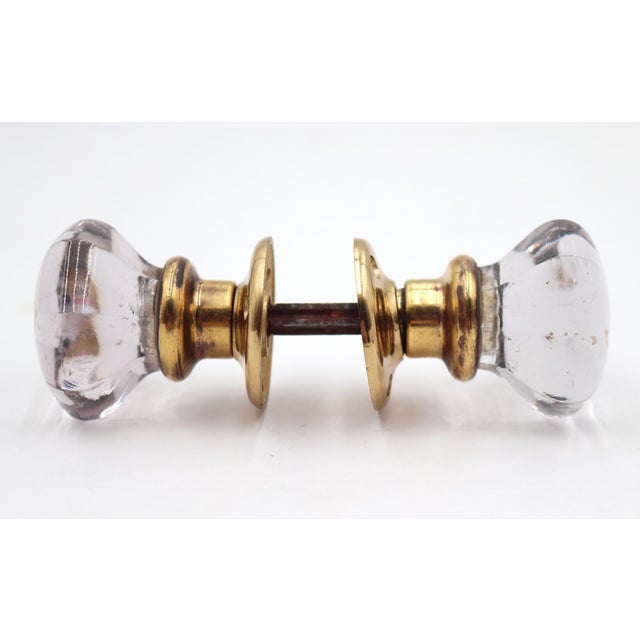 Traditional Vintage Octagon Glass Polished Brass Passage Door Knob Set For Sale - Image 3 of 5