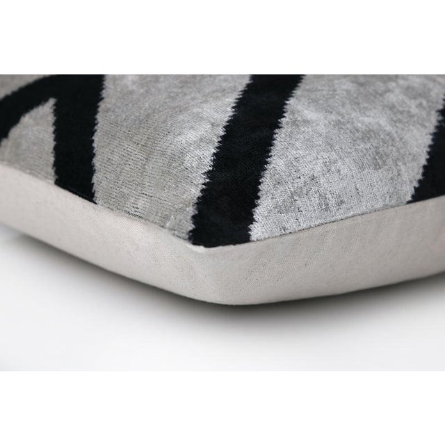 Mid-Century Modern Chevron v Black & White Velvet Pillow – 16x16 Modern Handmade Throw Cushion For Sale - Image 3 of 8