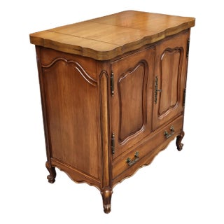 Mid Century Provincial Style Walnut Fold-Top Dry-Bar Cabinet For Sale