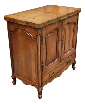 Mid Century Provincial Style Walnut Fold-Top Dry-Bar Cabinet