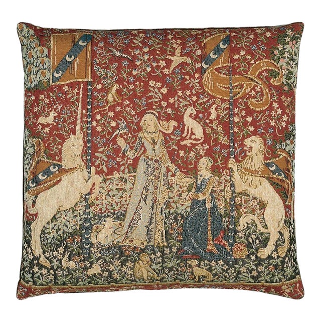 Lady With Unicorn Taste Tapestry Cushion With Feather Filler - 46x46cm (18"x18") For Sale