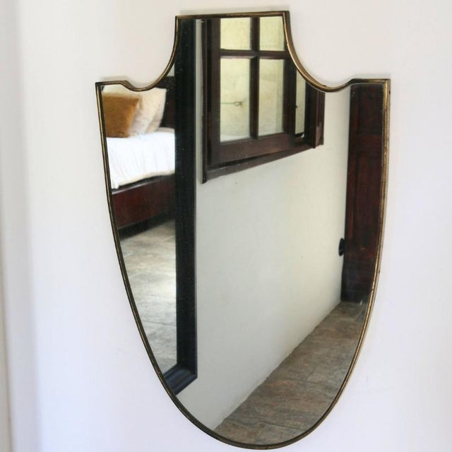 Vintage Italian Patinated Brass Shield Mirror, 1950s For Sale - Image 14 of 14