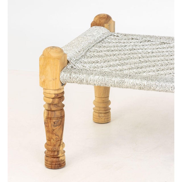 Contemporary Contemporary Charpai Woven and Wood Bench For Sale - Image 3 of 6