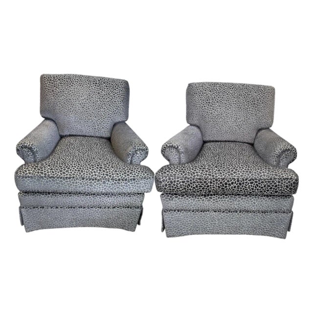 Pair of Classic Club Chairs – Newly Upholstered in Graphite Textured Fabric For Sale
