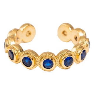 Royal Sapphire Adjustable Gold Plated Stackable Ring, Size 8 For Sale