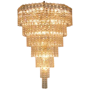 Seven Tier Crystal Beads and Rods Brass Chandelier